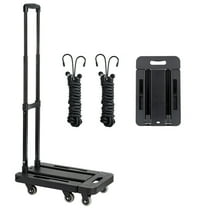 KFFKFF Folding Hand Truck, 500 lbs Capacity, Portable Luggage Cart with 6 Wheels, Elastic Ropes & Adjustable Base, Versatile Utility Cart for Travel, Office, and Moving Tasks, Black