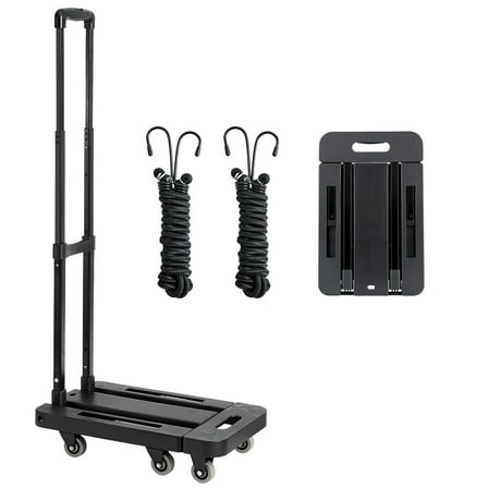 KFFKFF Folding Hand Truck, 500 lbs Capacity, Portable Luggage Cart with 6 Wheels, Elastic Ropes & Adjustable Base, Versatile Utility Cart for Travel, Office, and Moving Tasks, Black