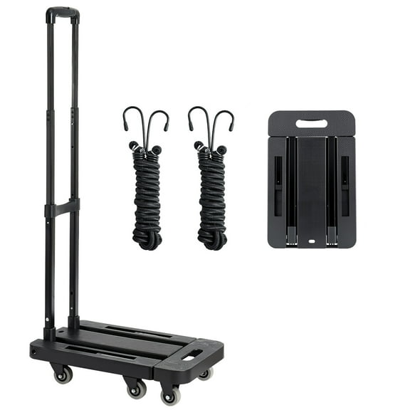 KFFKFF Folding Hand Truck, 500 lbs Capacity, Portable Luggage Cart with 6 Wheels, Elastic Ropes & Adjustable Base, Versatile Utility Cart for Travel, Office, and Moving Tasks, Black