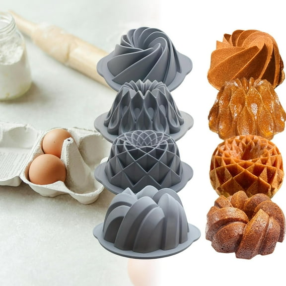 KUHBRCA Silicone Fluted Cake Pans, 6/7/8 Cups Tube Baking Pan, Non-Stick Kitchen Oven Baking Pans, Silicone Molds for Homemade Cake, Bread and Jello, C 27.8cm