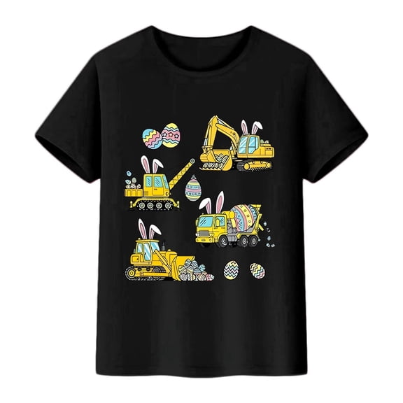 FYEGRE Kids Short Sleeve Crew Neck Graphic Tee, Casual Printed T-Shirt for Holiday Celebrations, Daily Play & Weekend Fun Black 8-9 Years