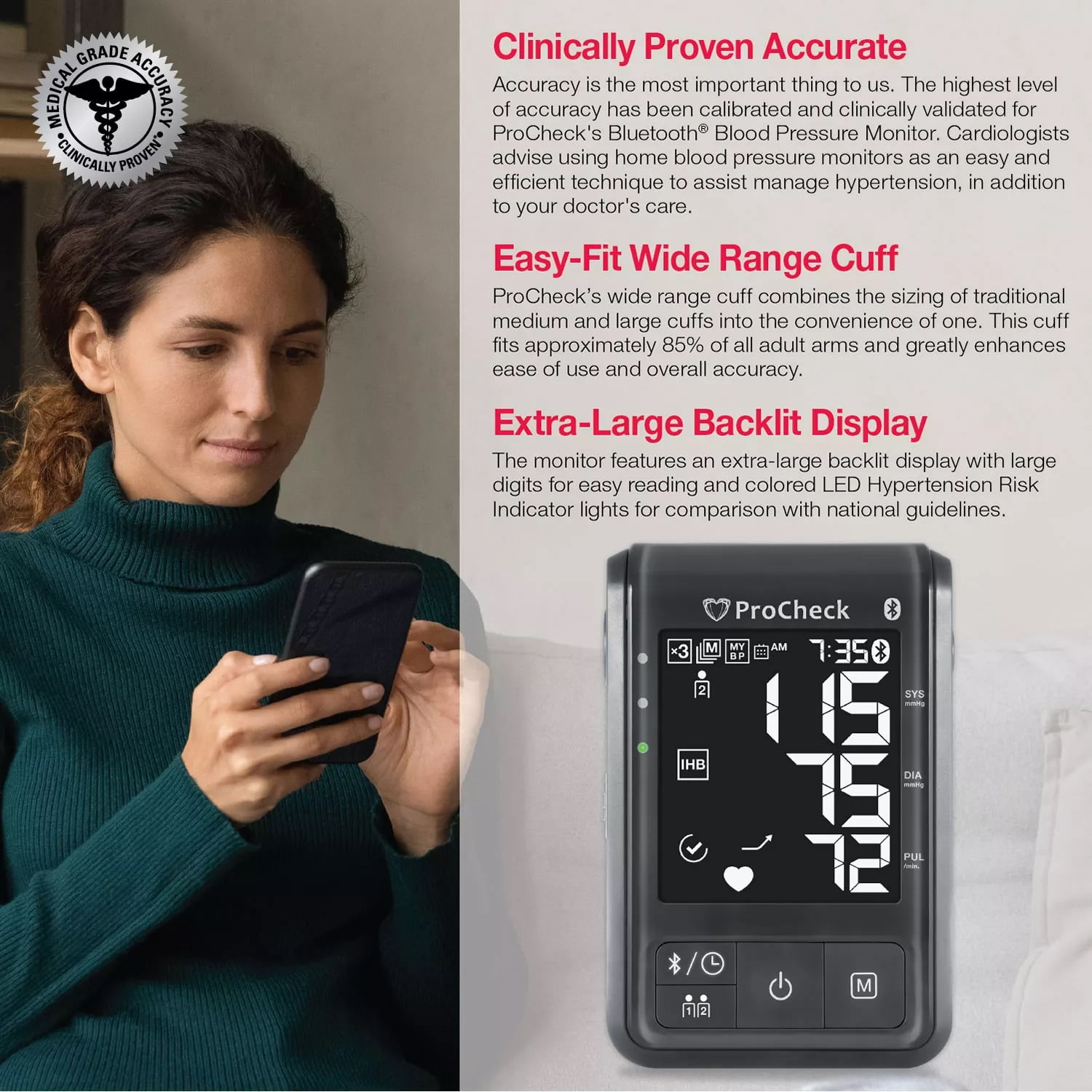 ProCheck Bluetooth Upper Arm Blood Pressure Monitor for 2 Users, Stores 198 Total Results