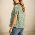 thumbnail image 6 of Edvintorg Button Up Shirt Women Plaid Printed Crew Neck Short Sleeve Loose Casual Blouses Summer Tops for Women Green XL, 6 of 8