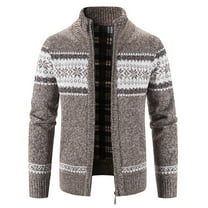 Lu's Chic Men's Long Sleeve Cardigan Sweaters Christmas Winter Thermal Cable Knit Thick Fleece Lined Slim Fit Zipper Sweater Comfy Business Casual Jackets & Coats Pocket Coffee 40