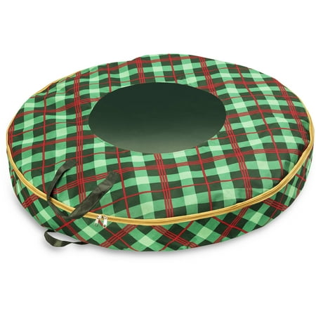 Honey-Can-Do Polyester 36" Wreath Storage Bag, Green/Red Plaid