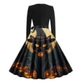 thumbnail image 3 of SwiftWear ​Halloween Party Dress for Women Ghost & Pumpkin Print Flared Skirt Dress Long Sleeve Crew Neck Design with Adjustable Bow Tie​, 3 of 3