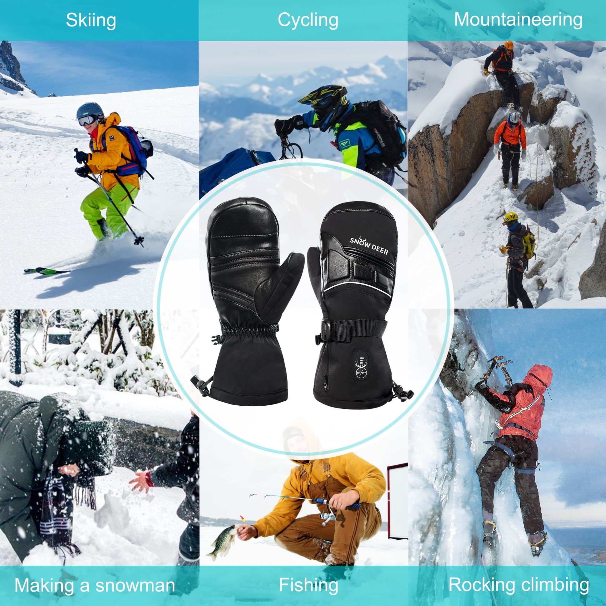 SNOW DEER Heated Mittens for Men and Women - 7.4V 2200MAH Electric Rechargeable Battery Gloves for Winter Skiing, Skating, Snow, Camping, Hiking - Heated Hand Warmer