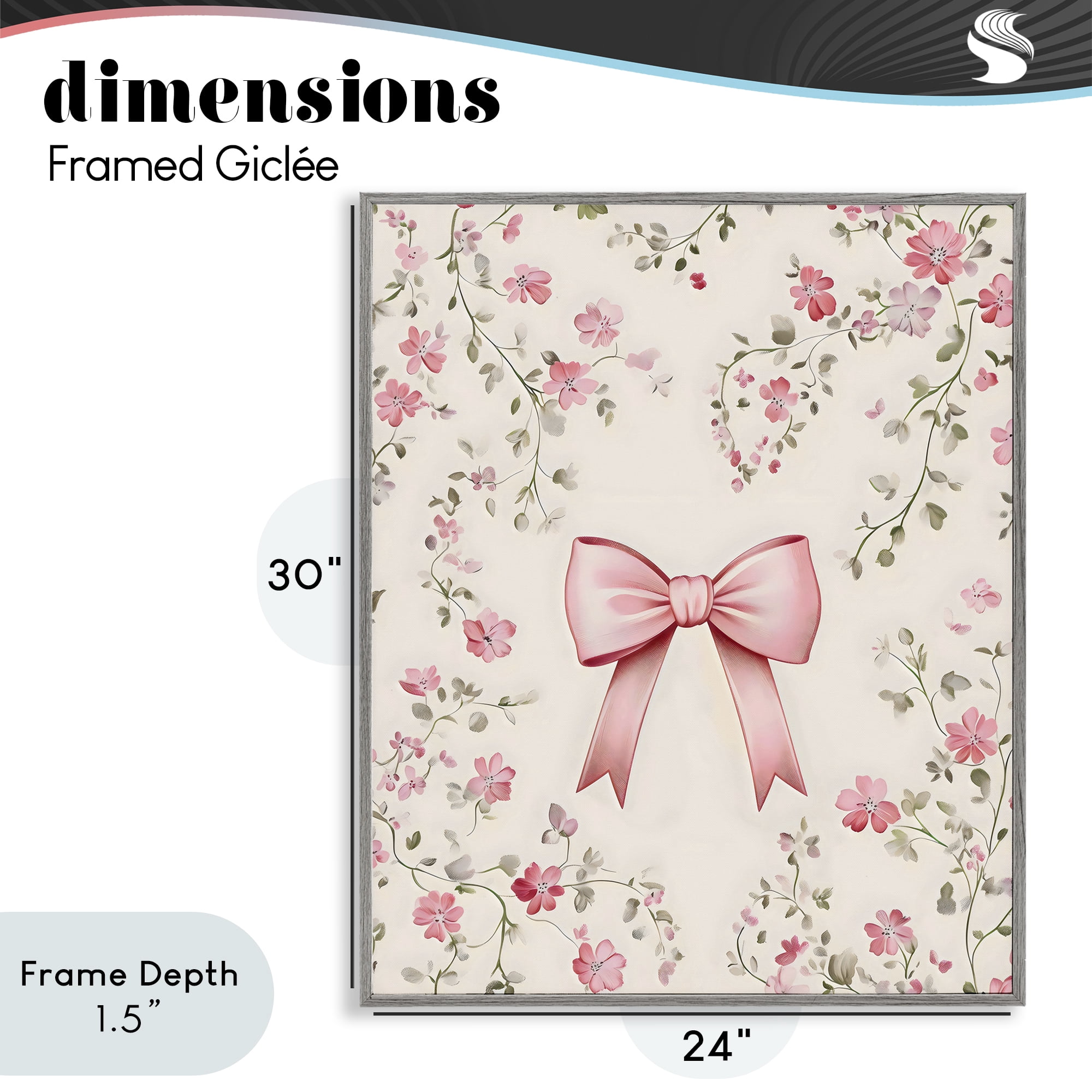 Stupell Industries Girly Ribbon Bow Gray Framed Giclee Art, design by Arlington Prints