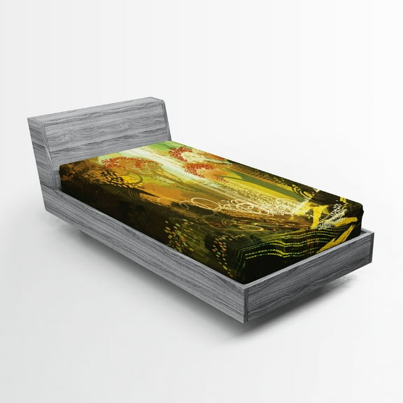 Ambesonne Fantasy Fitted Sheet, Vivid Autumn Season, Twin XL Size, Multicolor