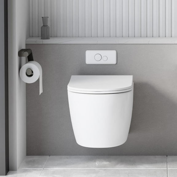 Wall-Hung Toilet, Modern Wall-Mounted Toilet with Soft Closing Seat, Dual Flush Comfort Height Floating Toilet with Ultra-Thin Cover for Bathroom, Not Included Tank, White Finish