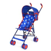 Angle View: Wonderbuggy Tyler Wtih Star One Position Jumbo Umbrella Stroller With Round Canopy & Mesh Compartment - Solid Stars Blue