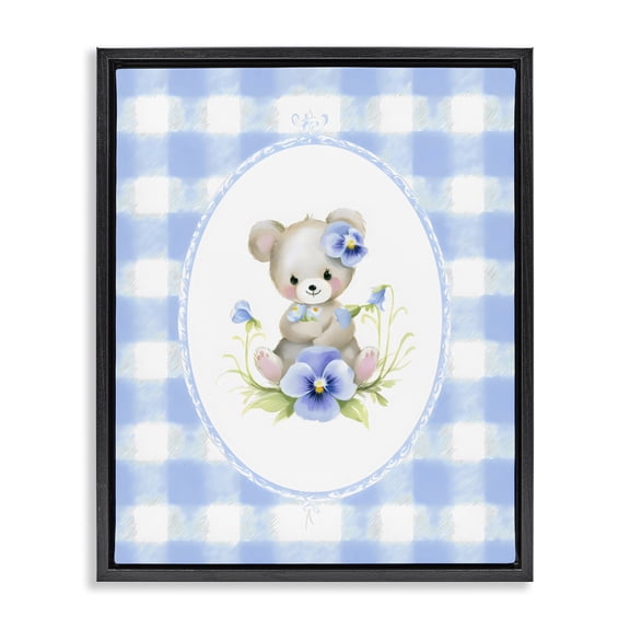 Stupell Industries Eclectic Little Bear Blue Gingham Black Floating Frame Canvas Art, 17 x 21, by Arlington Prints