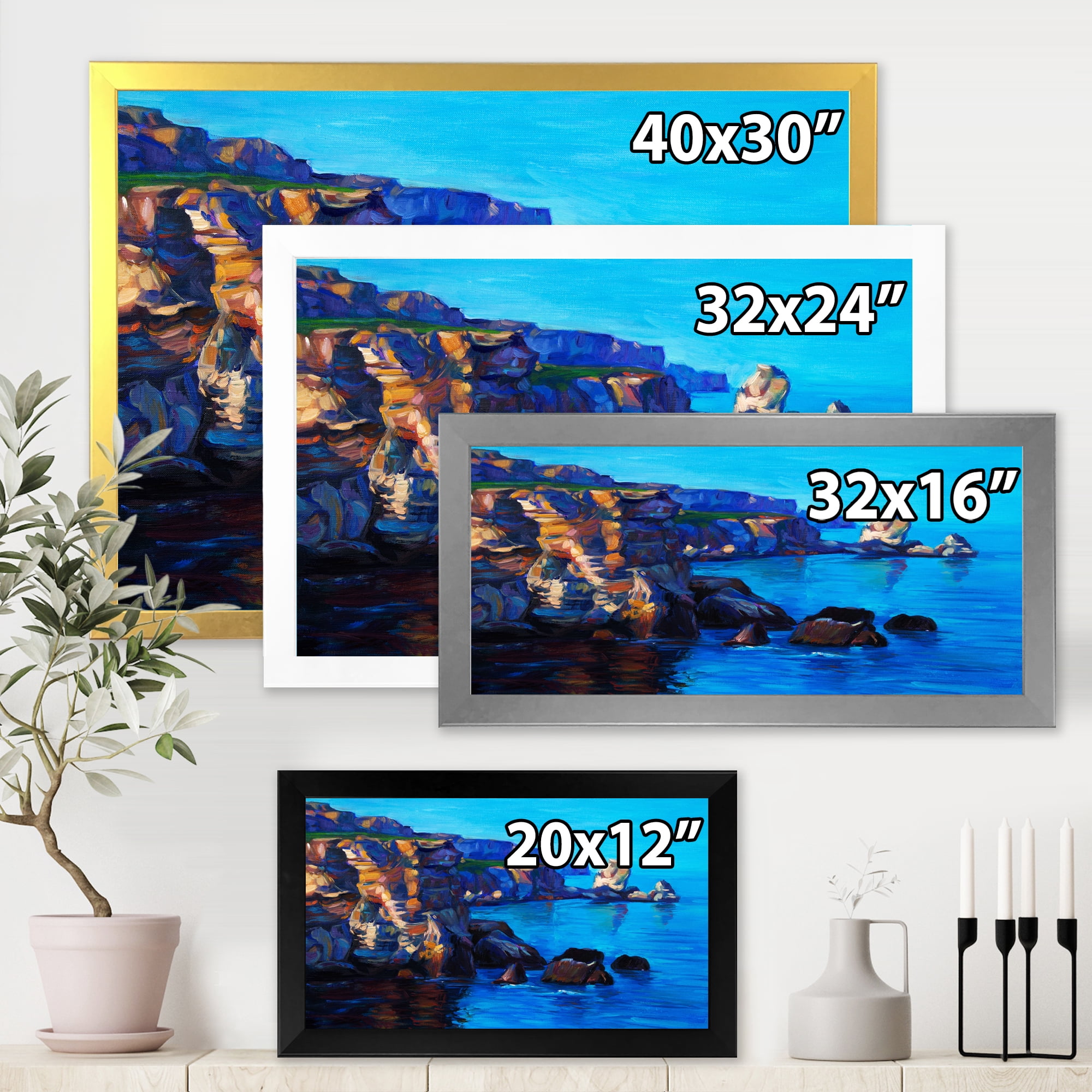Designart 'The Ocean By Cliffs In The Evening Glow' Nautical & Coastal Framed Art Print