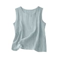 thumbnail image 2 of Auralook Cotton Linen Tank Tops for Women Solid Casual Summer Gauze Shirt Basic Sleeveless Round Neck Loose Vest Beach Vacation Clothes, 2 of 5