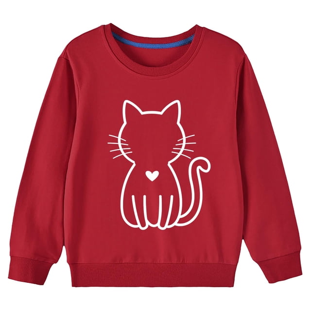 Zwiiyzr 2025 2-10Y Toddler Child Fall and Winter Pullover Tops Middle Big Girls Solid Color Long Sleeve Sweatshirt Red
