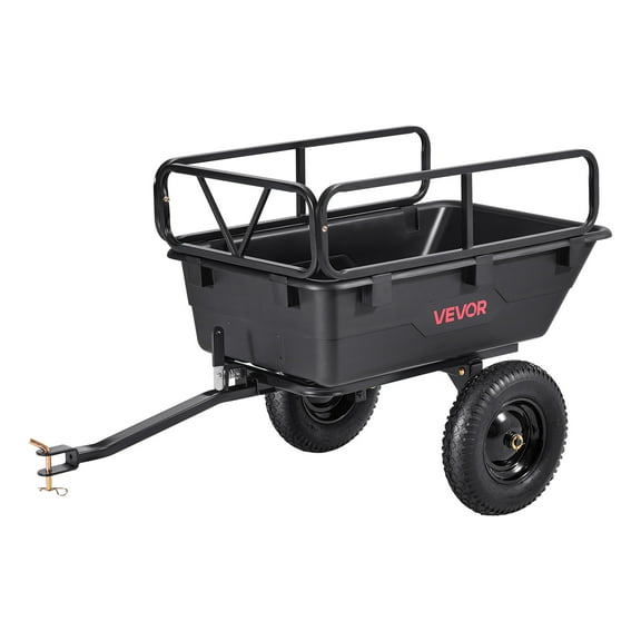 VEVOR Garden Utility Trailer, 10 Cu. Ft 500lbs,ATV UTV Hauling Trailer,Tow Behind Poly Dump Cart with 16" Tires,Hand Pull or Foot Pedal, Heavy Duty Yard Trailers for Lawn Mower Tractor Garden Waste