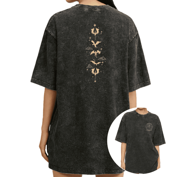 Women's Vintage Dragon & Trident Starry Sky Graphic Washed T Shirt Fourth Wing Fan Breathable Black S-2XL Plus Size