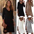 thumbnail image 2 of Quixlent Cowl Neck Knit Dress for Women, Long Sleeve Ribbed Knit Mini Sweater Dress, Casual Fall Spring Outfits, 2 of 8
