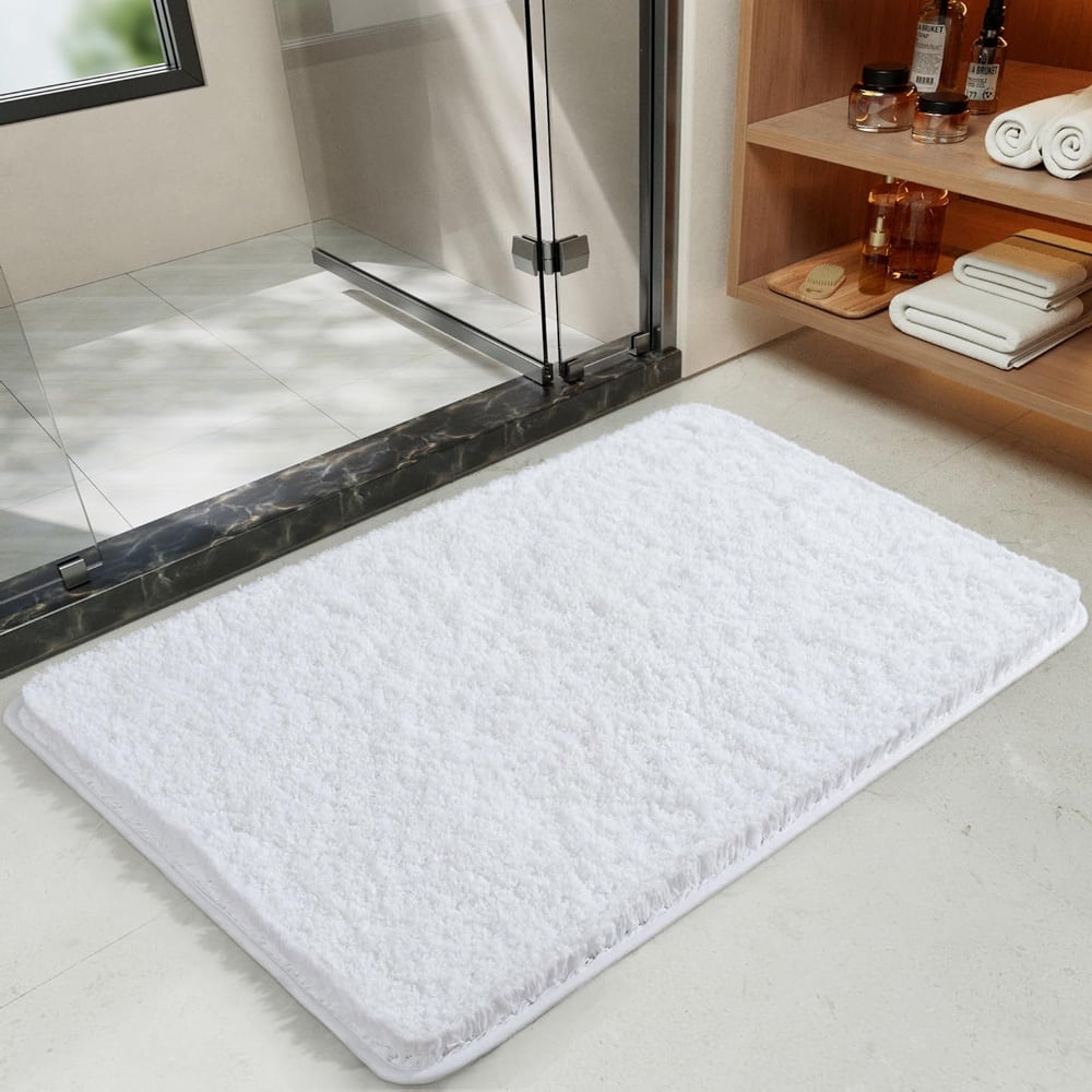 Bathroom Rug Non-Slip White Soft Furry Microfiber Bath Mats 28"x18" Absorbent Rugs for Bathtub Shower Room