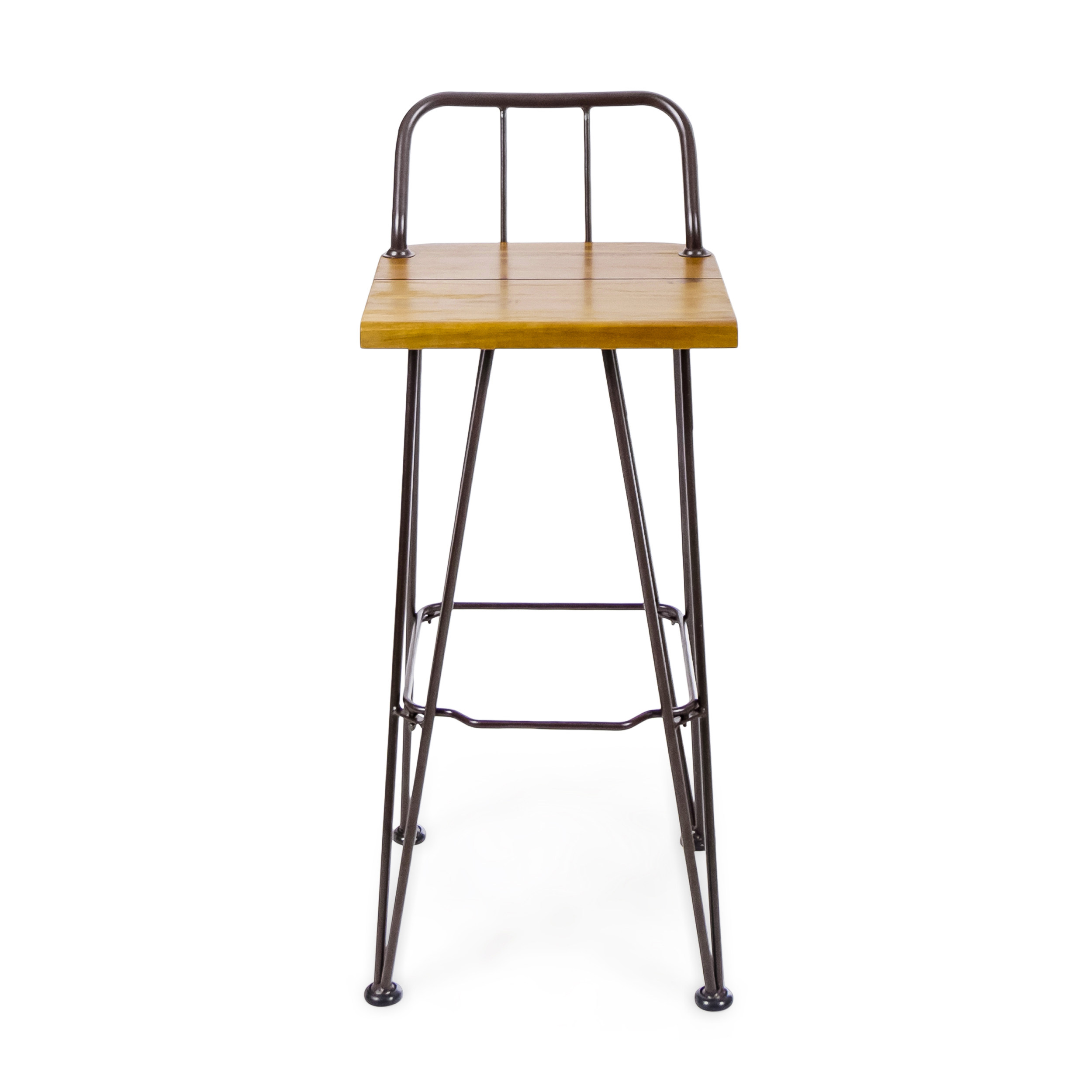 Outdoor Industrial Style Bar Stool Set of 2, Wood and Metal Combined Height Seats for Patio Bar, Teak and Black
