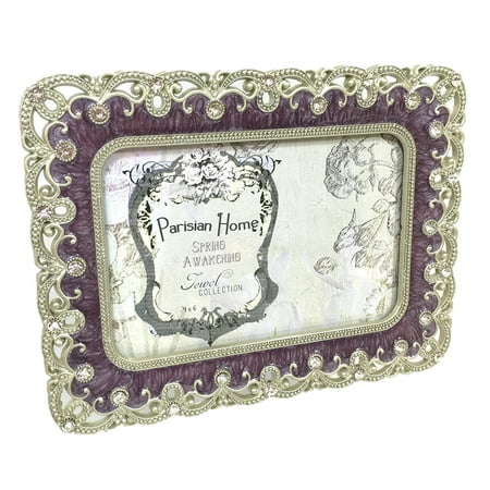 Pewter Enamel (Rhinestone Clear Jeweled Silver Pewter Purple Enamel 4 x 6 Picture Frame, Holds a 4 x 6 or 6 x 4 picture, and can sit either horizontally or.., By Parisan)