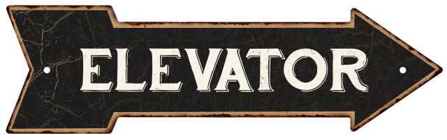 Elevator Black Rt Arrow Vintage Looking Metal Sign 5x17 205170003010 