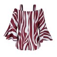 thumbnail image 4 of IROINNID Ladies Long Sleeve T Shirts Ladies Sexy Slash-Neck Strapless Chiffon Strip Knotted Lounge Shirt Top,Red, 4 of 5