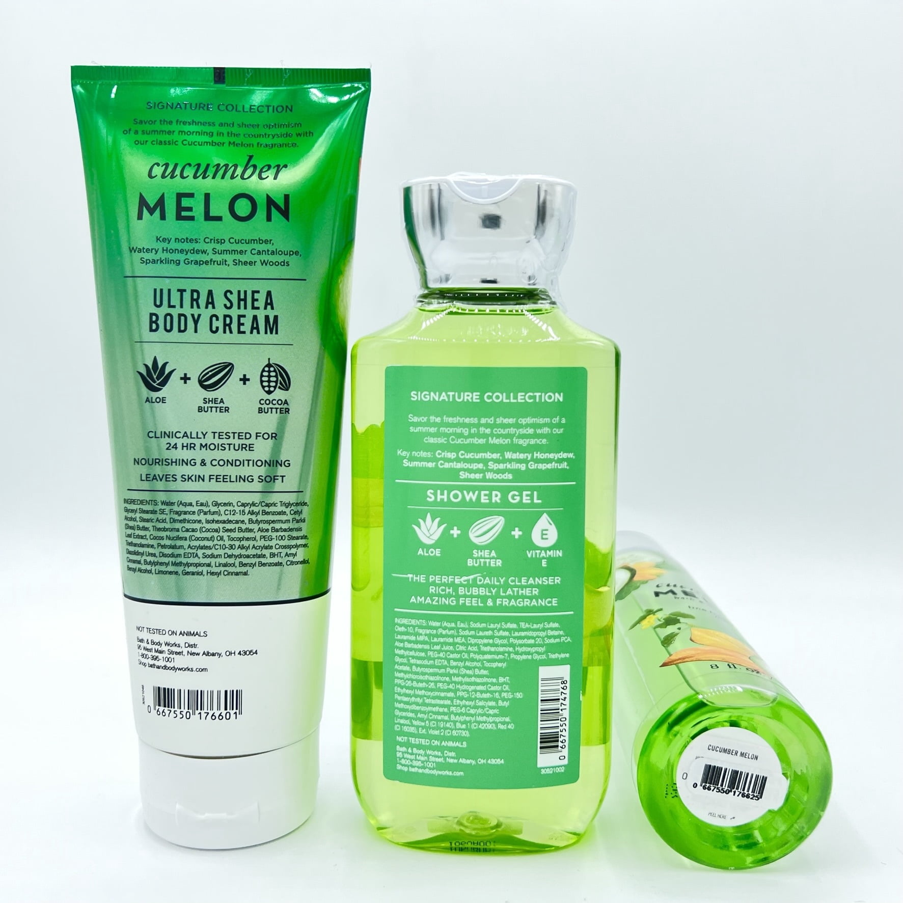 Bath and Body Works Cucumber Melon Body Cream, Shower Gel and Fine Fragrance Mist 3-Piece Full Size Bundle