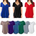 thumbnail image 2 of Botones de camiseta de talla grande para mujer Blusa suelta plisada sólida Túnicas Tops casuale Abanopi Blusa de manga corta, 2 of 7