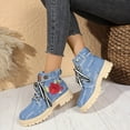 thumbnail image 3 of Rose Embroidery Denim Ankle Boots for Women Fashion Lug Sole Lace up Round Toe Short Booties, 3 of 9