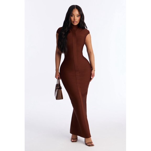 Women's Mock Neck Bodycon Maxi Dress