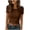 Brown, variant on Lace Trim Crew Neck Ribbed Knit Crop Top Short Sleeve Fitted Blouse Women's Casual Everyday Summer Top