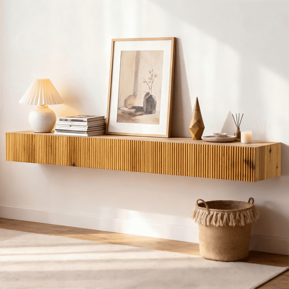 SHYFOY 60-Inch Rustic Fireplace Mantel Shelf Wall-Mounted Floating Wood Mantel for Living Room