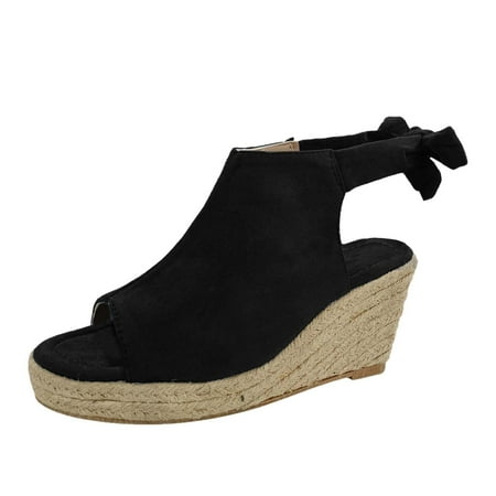 

iOPQO Women s sandals Sandals For Women Ladies Fashion Solid Wedges Casual Lace Up Roman Shoes Sandals Solid Color Lace Up Linen Black 42