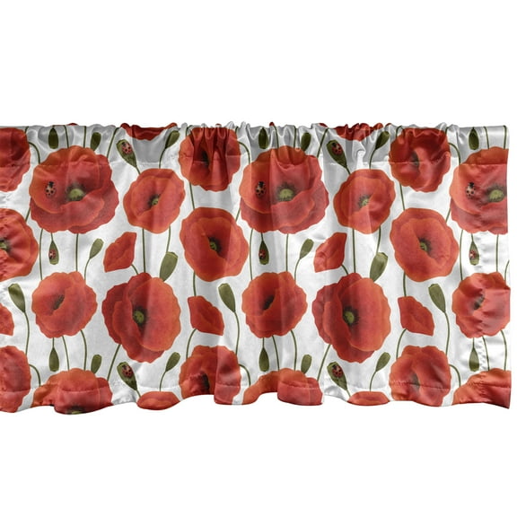Ambesonne Poppy Flower Window Valance, Floral Blossom Spring, 54" X 12", Orange Olive Green White