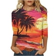 thumbnail image 2 of LYEAA 2025 Tropical Paradise Collection Women 3/4 Sleeve Blouse Round Neck Loose Fit Vacation Top Beachwear Resort Style Summer Casual Shirt Multicolor S, 2 of 5