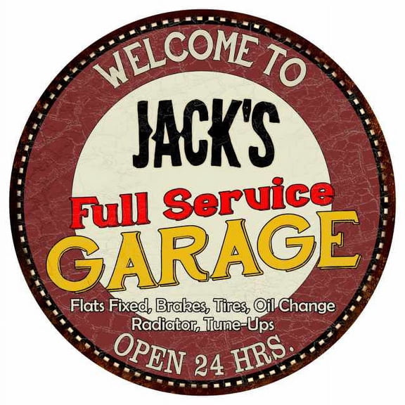 Jack's Full Service Garage 14" Round Metal Sign Man Cave Decor 100140037067