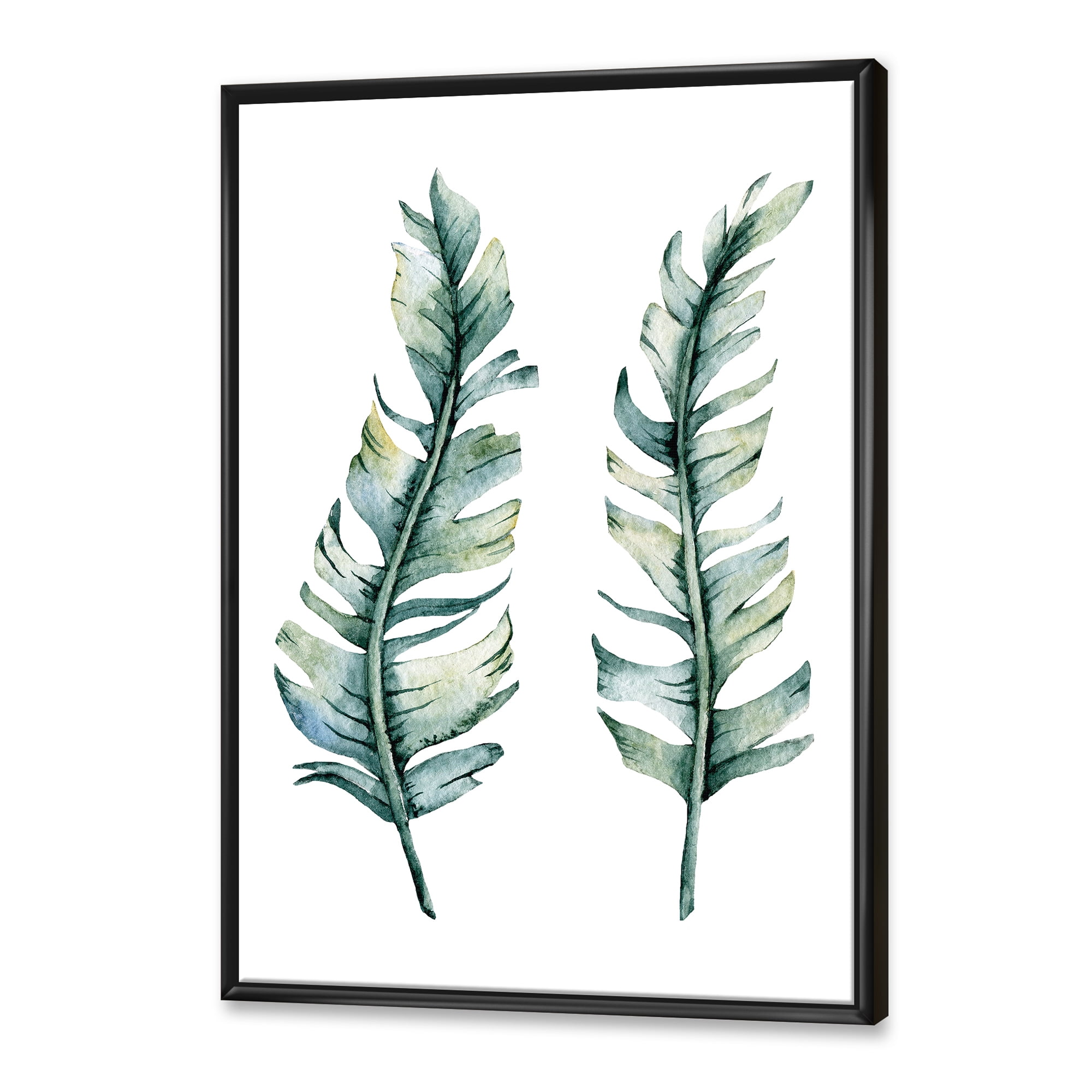 Designart 'Duo of Tropical Leaves On White' Farmhouse Framed Canvas Wall Art Print