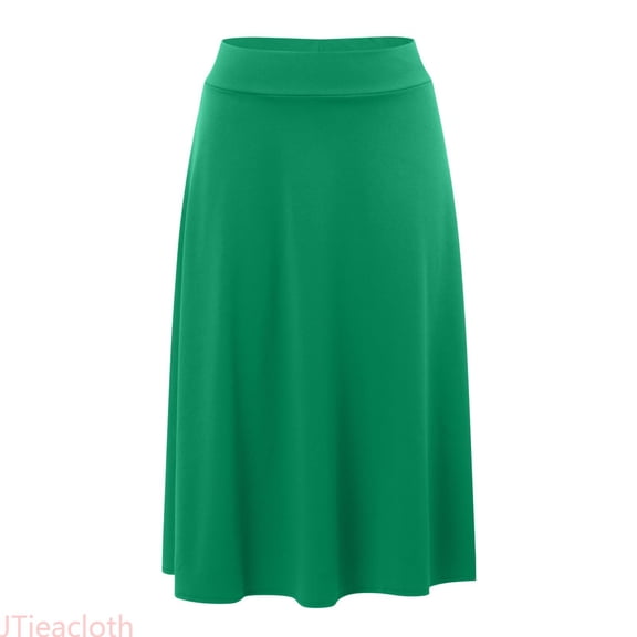 JTieacloth Women's Solid Color Elastic Waist A-Line Skirt Flare Midi Flowy Skirt,Skirt for Women(Green)