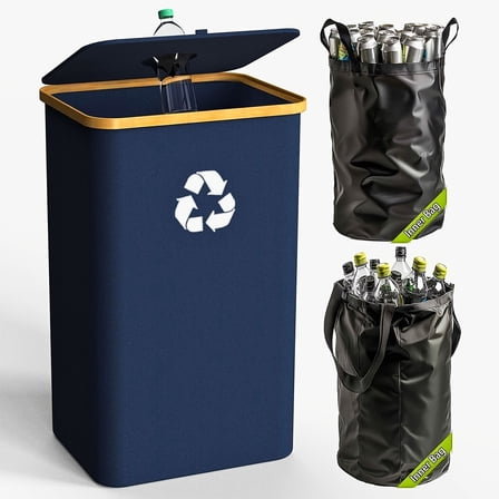 Heavy-Duty Navy Blue Recycling Bin 26.42gal with Hinged Lid & 2 Sorting Inserts for Home/Office/Commercial Use