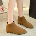 thumbnail image 3 of Dress Boots for Women Ladies Winter Fall Shoes Fashion Suede Pointed Toe Low Heel Ankle Booties with Side Zipper Khaki Size 6.5, 3 of 6