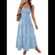 thumbnail image 2 of Vestido de Verano 2025, Estilo Bohemio, Sin Espalda, con Escote en V, Fluido, con Volantes, para Mujer. Azul L, 2 of 10
