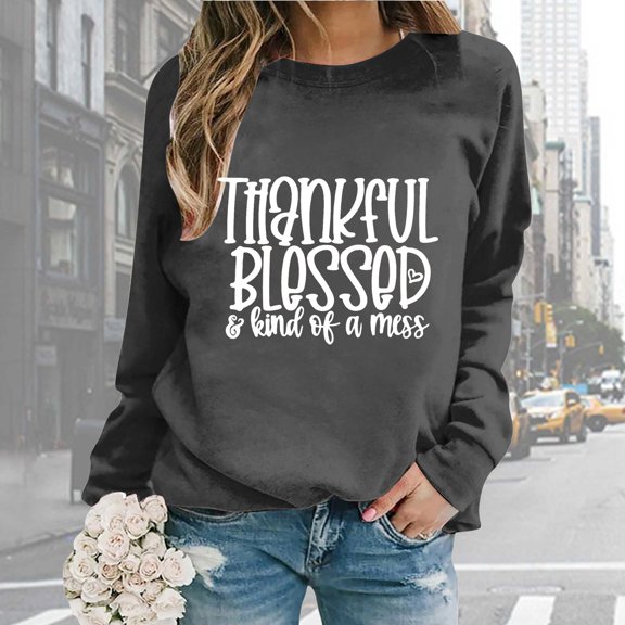 Women Oversize Sweatshirts Long Sleeve Crewneck Letter Printed Lightweight Loose Sweatshirts Blouse Top Cute Sweatshirt for Women Jogging Outfits Women Set Ladies Athletic Hoodies Athletic Wear