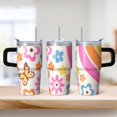 thumbnail image 2 of Butterfly 20oz Stainless Steel Tumbler with Handle and Straw – Insulated Travel Cup with Sliding Lid, 360° Full Wrap Printed Mug for Home, Outdoor & Sports Use, Spring, 2 of 6