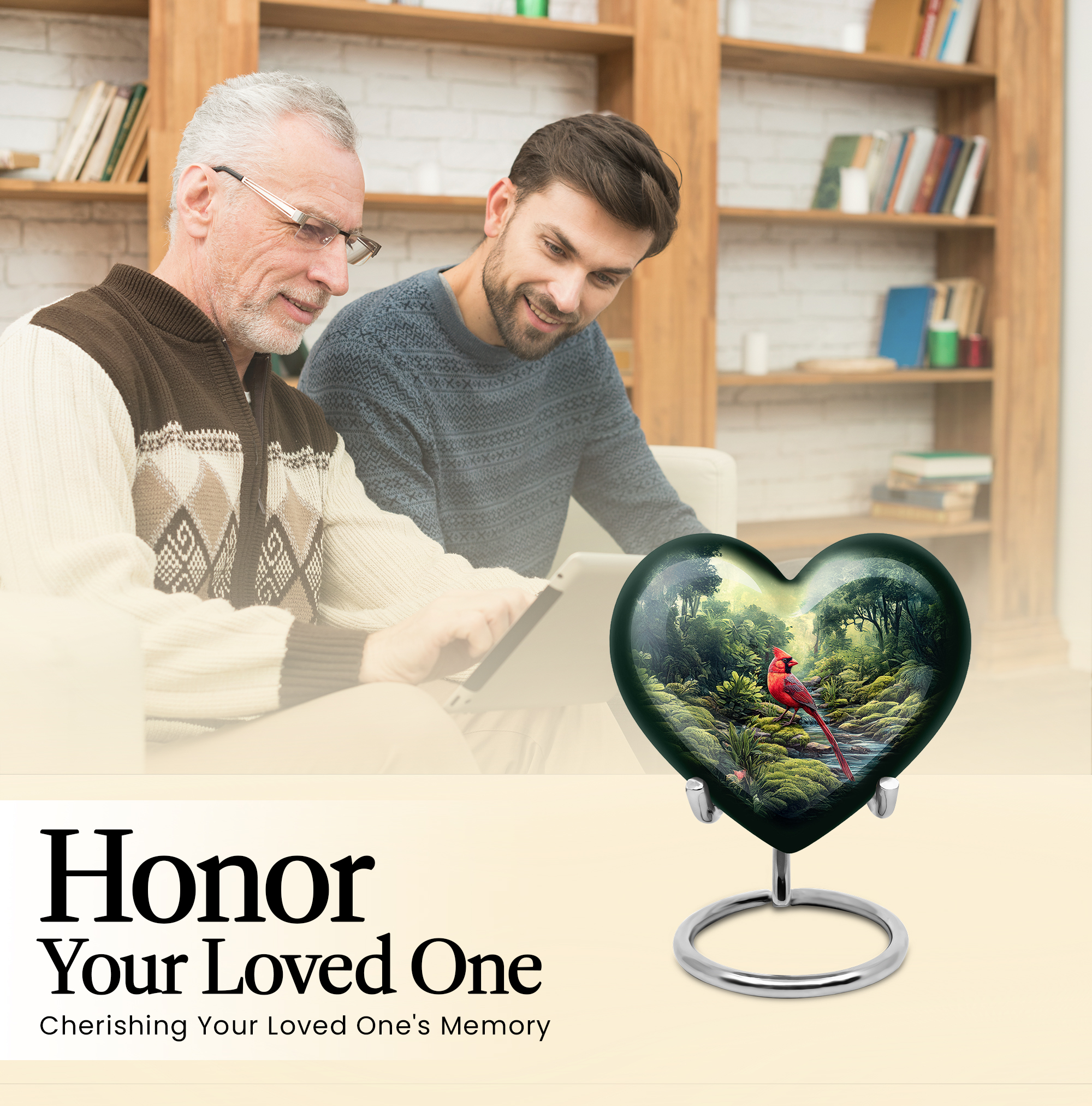 MUKTIVE Cardinal Bird Cremation Urns for Adult Ashes Women - Green Keepske Memorial Urns for Adult Male - Mini Funeral Urn for Mom and Dad - Burial Urn for Ashes for Women - 3 Inch (Heart)