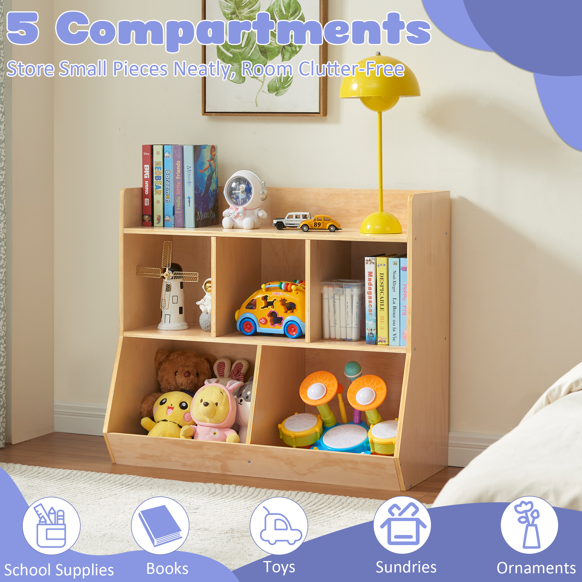 Montessori Storage Cabinet, Wooden Toy & Book Organizer with Tilted Open Cubby Shelf, 150LBS Heavy Duty Plywood, Toddler Bookshelf for Playroom, Nursery, Kids Rooms