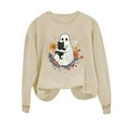 thumbnail image 4 of aohooy Womens Halloween Sweatshirt Cute Funny Ghost Pumpkin Graphic Long Sleeve Shirt Fall Spooky Pullover Sweatshirts Tops Khaki,L, 4 of 5