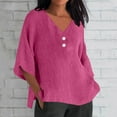 thumbnail image 2 of Oalirro Cotton Womens Tops 3/4 Length Sleeves Solid V Neck Tops for Women Casual Summer Under 15, 2 of 4