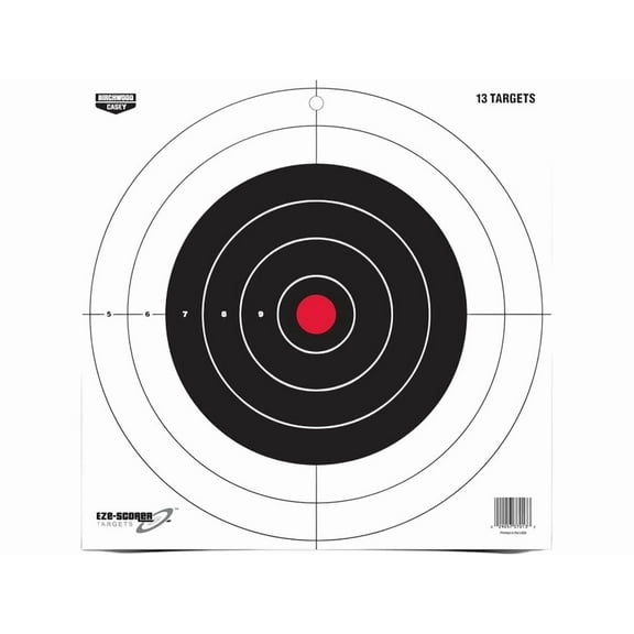 Birchwood Casey 12" Eze-Scorer Bull's-Eye Practice Shoot-Up Brilliant White Paper Targets for Indoor and Outdoor Use, 13 Targets