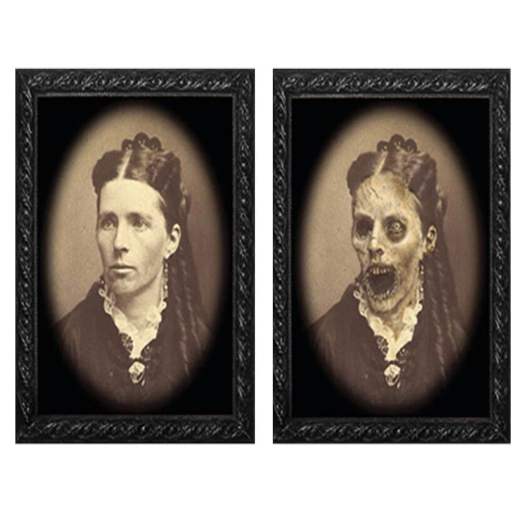 Scary ZOMBIE GIRL LENTICULAR PICTURE PORTRAIT Halloween Haunted House Decoration 